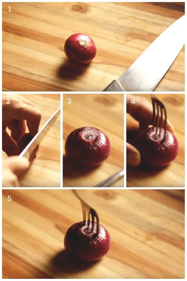 Cut Onion into half and prepare a traditional style greasing tool