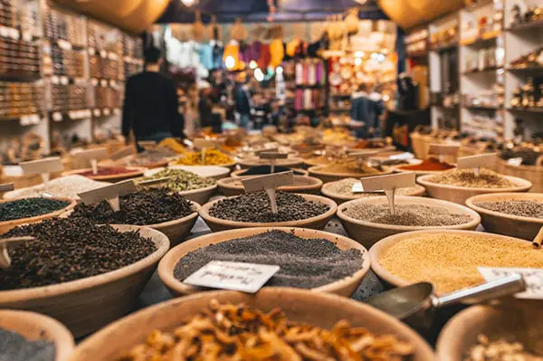 Various spices for sale in a spice market
