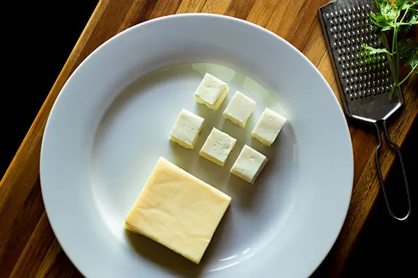 Paneer cubes with Cheese in a plate
