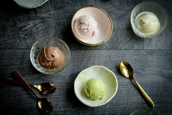 different flavors of ice creams in bowls