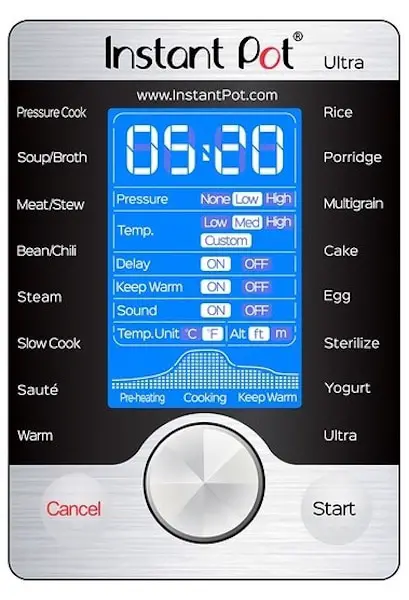 Instant Pot Ultra features panel